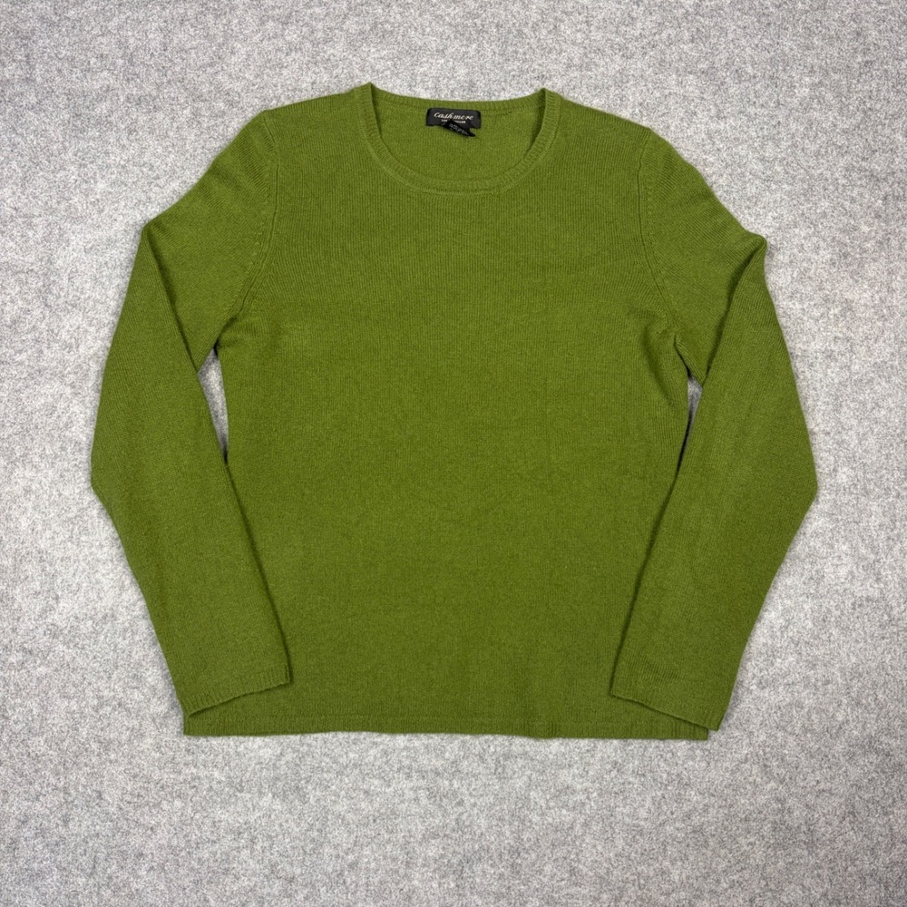 Lord & Taylor Cashmere Sweater Womens Medium Green Crew Neck Long Sleeve Knit